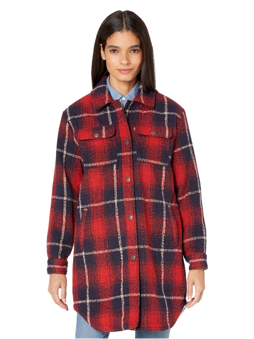 Levi's Red and Navy Plaid Longline Utility Shacket
